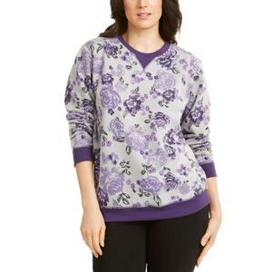 Karen Scott purple floral print pull over sweatshirt size Small Petite NWT